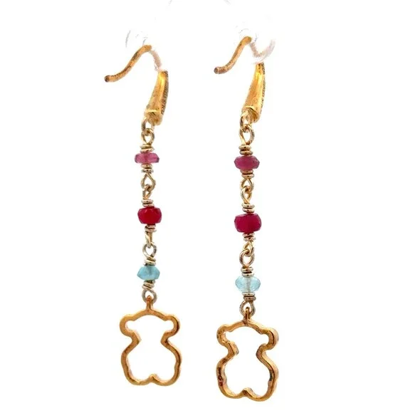 Designer TOUS 925 Sterling Silver Vermeil Aquamarine Amethyst Ruby Drop Earrings - Picture 5 of 12